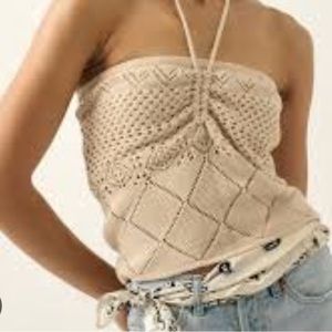 New Natural eyelit detail crotchet top~